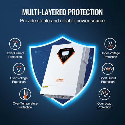 VEVOR Hybride omvormer, 5500 W, zonne-omvormer, hybride, off-grid, zuivere sinusgolf, 230 V, AC met geïntegreerde zonne-laadregelaar MPPT 100 A, hybride opladen, nut, zonne-energie