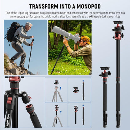 Camerastatief – Fotostatief – Videostatief – Tripod – Monopod – Verstelbare Middenkolom 180° en 360° Kogelkop – Tot 180,1 Cm, 8 Kg Draagvermogen