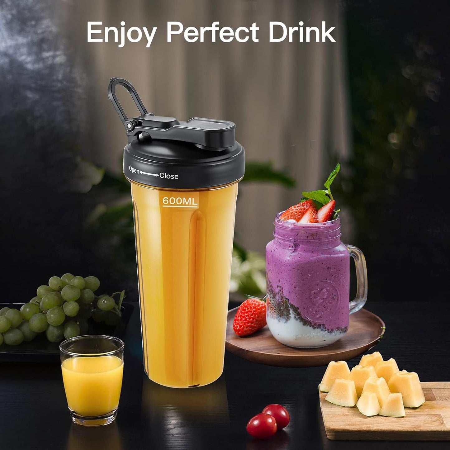 AMZCHEF 2 IN1 Blender met Kan van 1850 ml en 600 ml voor Twee Mengstanden - 2000 Watt Smoothie Blender met Stamper en 6 Professionele Messen 22000 Omwentelingen - Grijs