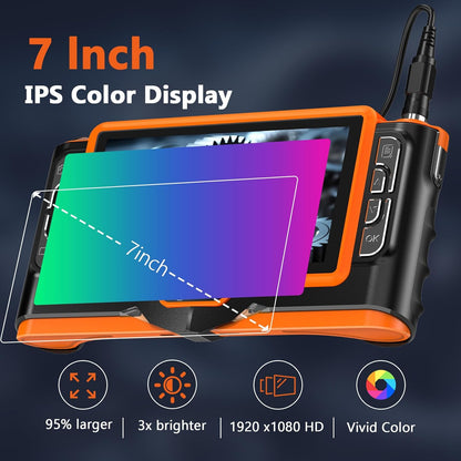 7" IPS Endoscoopcamera met licht, 1920P HD dubbele lens - IP68 waterdichte inspectiecamera, 8+1 LED buiscamera, semi-flexibele kabel met zaklamp, auto, leidingen & huis, plug & play - 5m/16ft