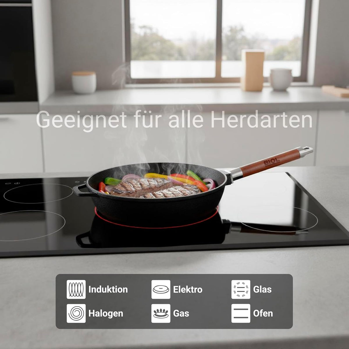BIOL Cast Iron Pan Set + Grill Pan Round and Square (Parent Frying Pan Set 26 cm + Grill Pan 26 cm) - QUORE