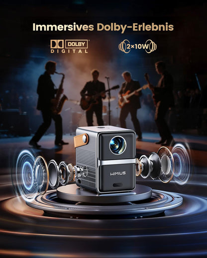 Mini Beamer 4K [Official Apps|Dolby Audio] Smart Beamer Klein with WiFi6 2-Wege Bluetooth Full HD 1080P Elektrischer Fokus Auto Vertikale Trapezkorrektur Kurzdistanz Projektor Integrierte Apps