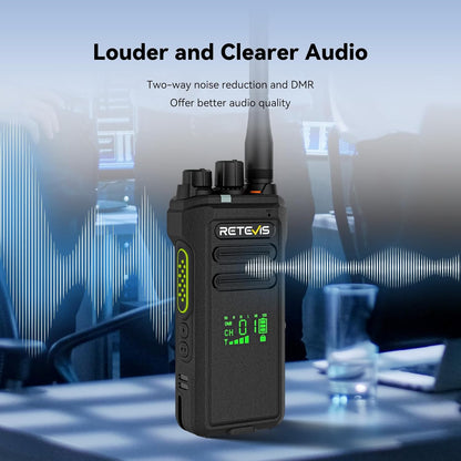 Retevis NR30D DMR Walkie Talkie Digitaal, Langeafstands-Portofoon Compatibel met AES256, AI-ruisonderdrukking, IP67, Hoog vermogen, 2800 mAh (Zwart, 2 stuks)