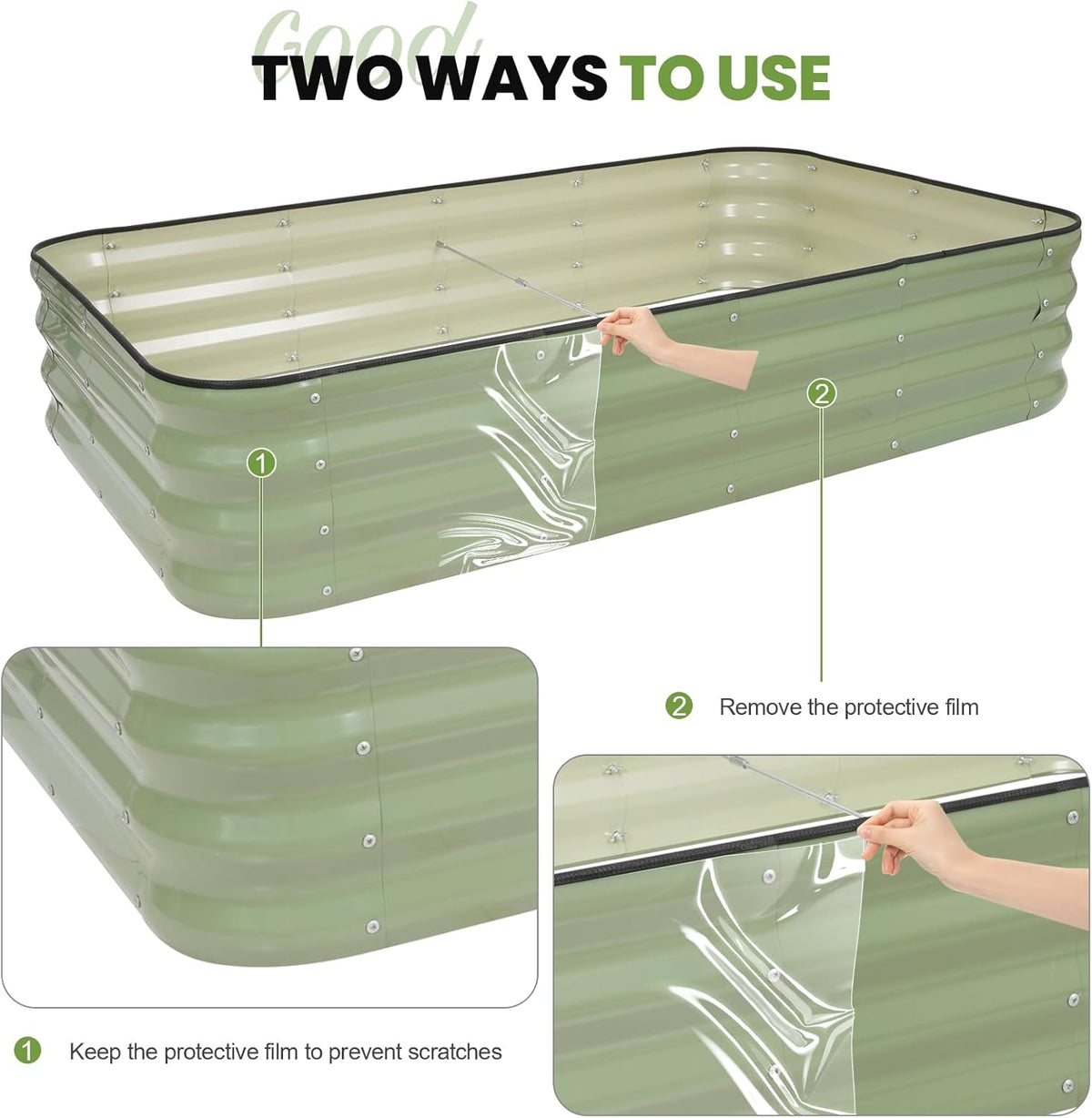 Verhoogde tuinbedset | 4-in-1 verstelbaarGegalvaniseerde plantenbakken voor groenten, bloemen | 30,5 cm hoog, meerdere maten (5x3x0,3 ft, 4x4x0,1 ft, 6x2x0,1 ft, 7x0,1 x 0,3 ft) | Metalen verhoogd