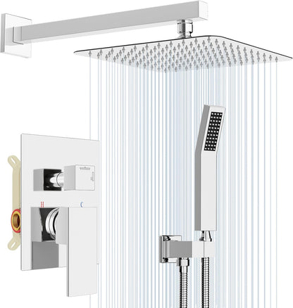 Rainsworth Verborgen doucheset, badkamer luxe regendouche combo set, 10 inch regendouchekop, roestvrij staal en messing, chroom