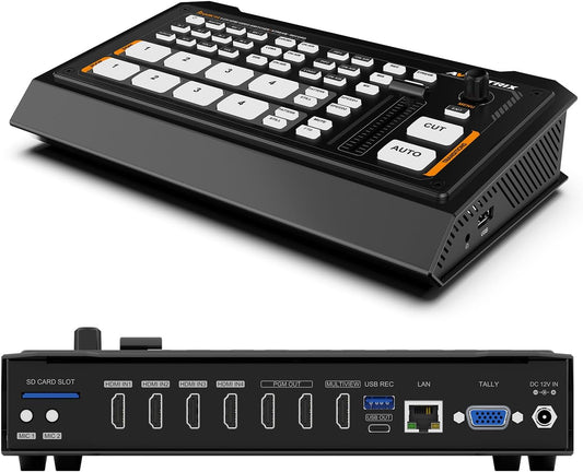 AVMATRIX Multi Camera Video Schakelaar Mixer 4CH HDMI in, Video Switcher met USB en SD-kaart opnemen, Ethernet USB-uitgangen voor real-time live streaming (Shark H4)