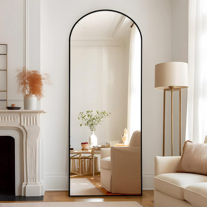 Boogspiegel – Volledige Lengtespiegel – Staande Spiegel – Slaapkamerspiegel – Grote Spiegel – Aluminium Frame – Onbreekbaar Glas – 165,1 x 55,9 cm – Zwart