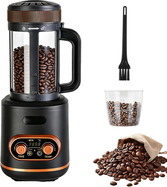 Koffiebrander met hete lucht, 200 g, 2200 W, automatische roostermachine voor koffiebonen, gedeelde koffiebonen, timer en timer traploos regelbaar, ideaal voor thuis en café