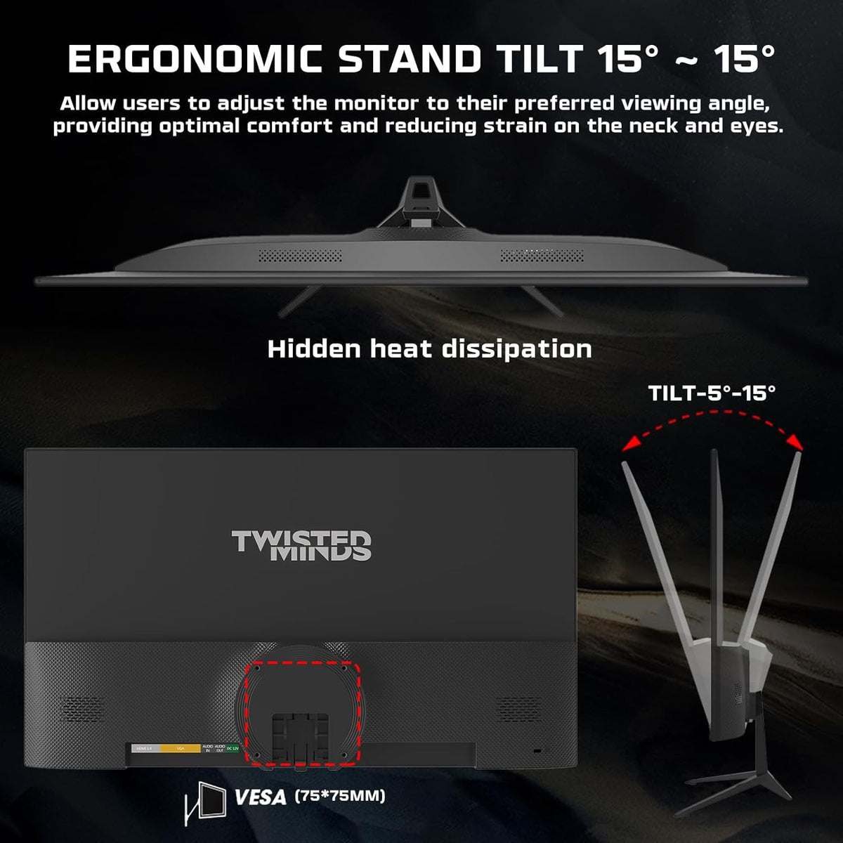 Twisted Minds 24-inch scherm Snelle IPS-gamingmonitor - 1920 x 1080 FHD-resolutie, 100 Hz vernieuwingsfrequentie, 16:9 beeldverhouding, 1 ms reactietijd - zwart (TM24FHD100IPS)