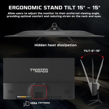 Twisted Minds 24-inch scherm Snelle IPS-gamingmonitor - 1920 x 1080 FHD-resolutie, 100 Hz vernieuwingsfrequentie, 16:9 beeldverhouding, 1 ms reactietijd - zwart (TM24FHD100IPS)