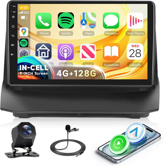4G+128G Android Car Radio for Ford Fiesta 2009-2017, 9 Inch HD, Wireless CarPlay, Fiesta Car Radio with Android Auto, Navigation, GPS, Mirror Link, Bluetooth, WiFi, FM/RDS/EQ/USB, Steering Wheel - QUORE