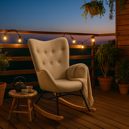 MEUBLE COSY Hollywood schommelstoel voor de tuin, relax voor terras en balkon, Scandinavisch design met poten van hout en metaal, bekleding niet waterdicht