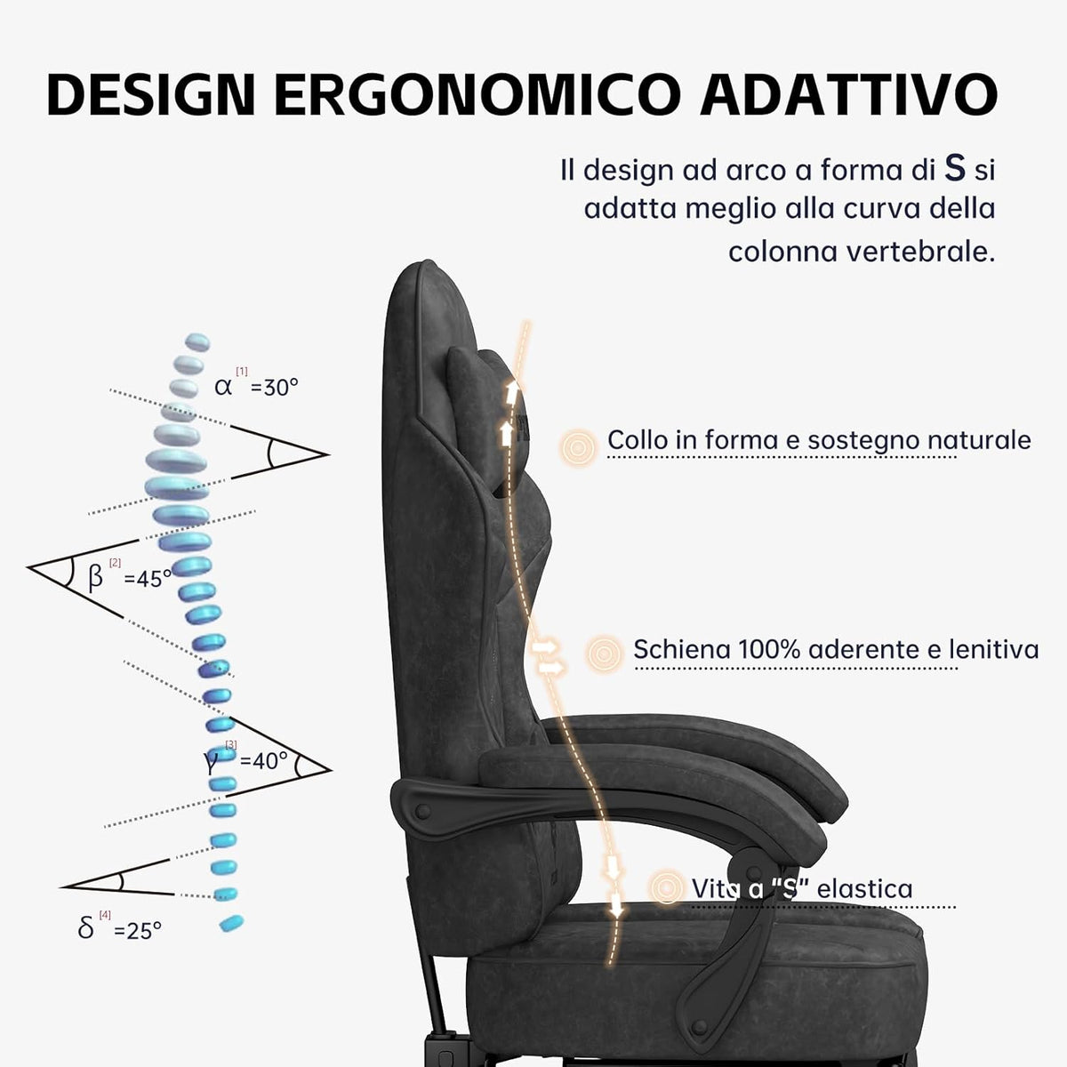 Gaming Stoel – Ergonomische Computerstoel – Bureaustoel – Gamestoel – PC-Stoel – Verstelbare Rugleuning – Ademend Technische Stof – Voetensteun – Hoofdsteun – Lendenkussen – Max 150 kg – Zwart