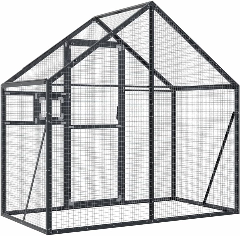 Volière – Vogelvolière – Buitenren – Vogelkooi – Kippenhok – Aluminium Frame – Afsluitbare Deur en Raam – Ruim 179x100x185 cm – Antraciet