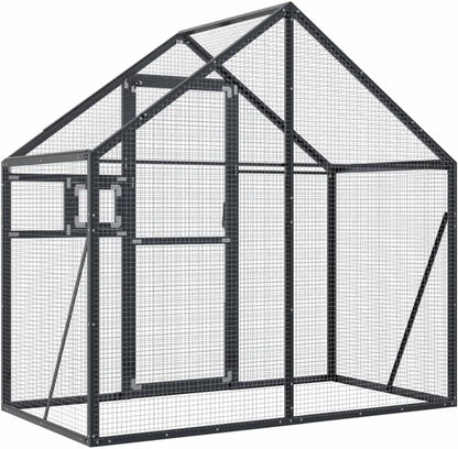 Volière – Vogelvolière – Buitenren – Vogelkooi – Kippenhok – Aluminium Frame – Afsluitbare Deur en Raam – Ruim 179x100x185 cm – Antraciet