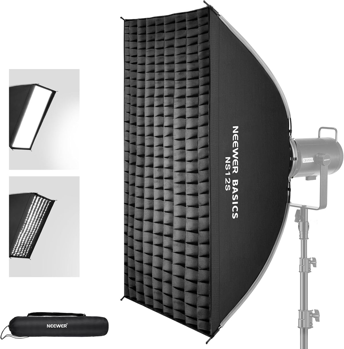 Rechthoekige Softbox – Stripsoftbox – Softbox – Strip Soft Box – Studio Softbox – 60 x 89 Cm – Quick-Release Met 2 Diffusers En Honingraatrooster