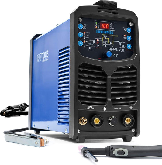 IPOTOOLS INV185PACDC WIG Lasapparaat, AC/DC, 180 ampère, volledig digitaal, Inverter-lasapparaat, inclusief HF-ontsteking, pulsfunctie, aluminium lassen, MMA, IGBT, 7 jaar garantie