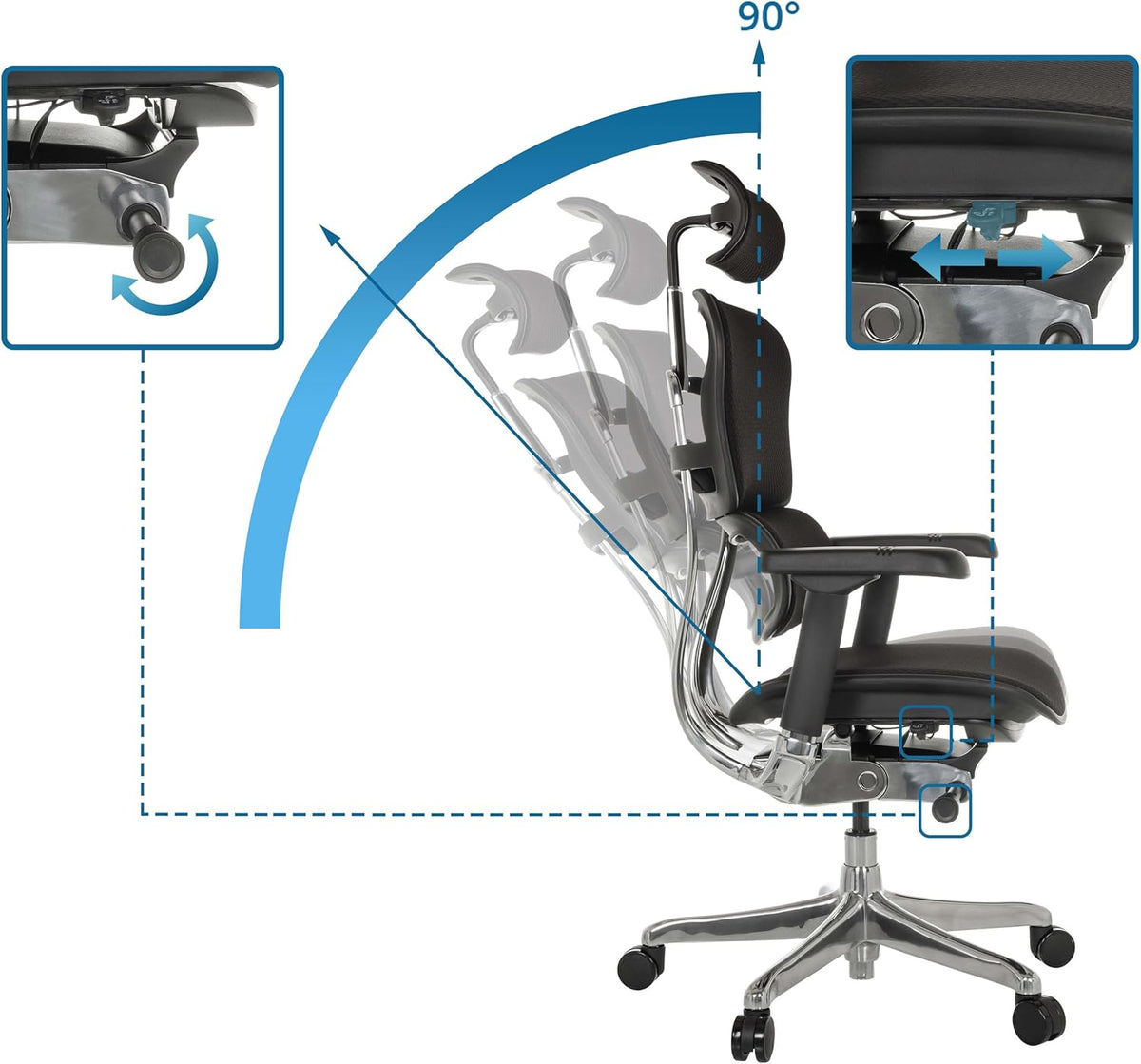 hjh OFFICE Ergonomische Ergohuman Gen2 Bureaustoel, ergonomisch design, bureaustoel met flexibele lendensteun, zitting gevoerd, stof zwart