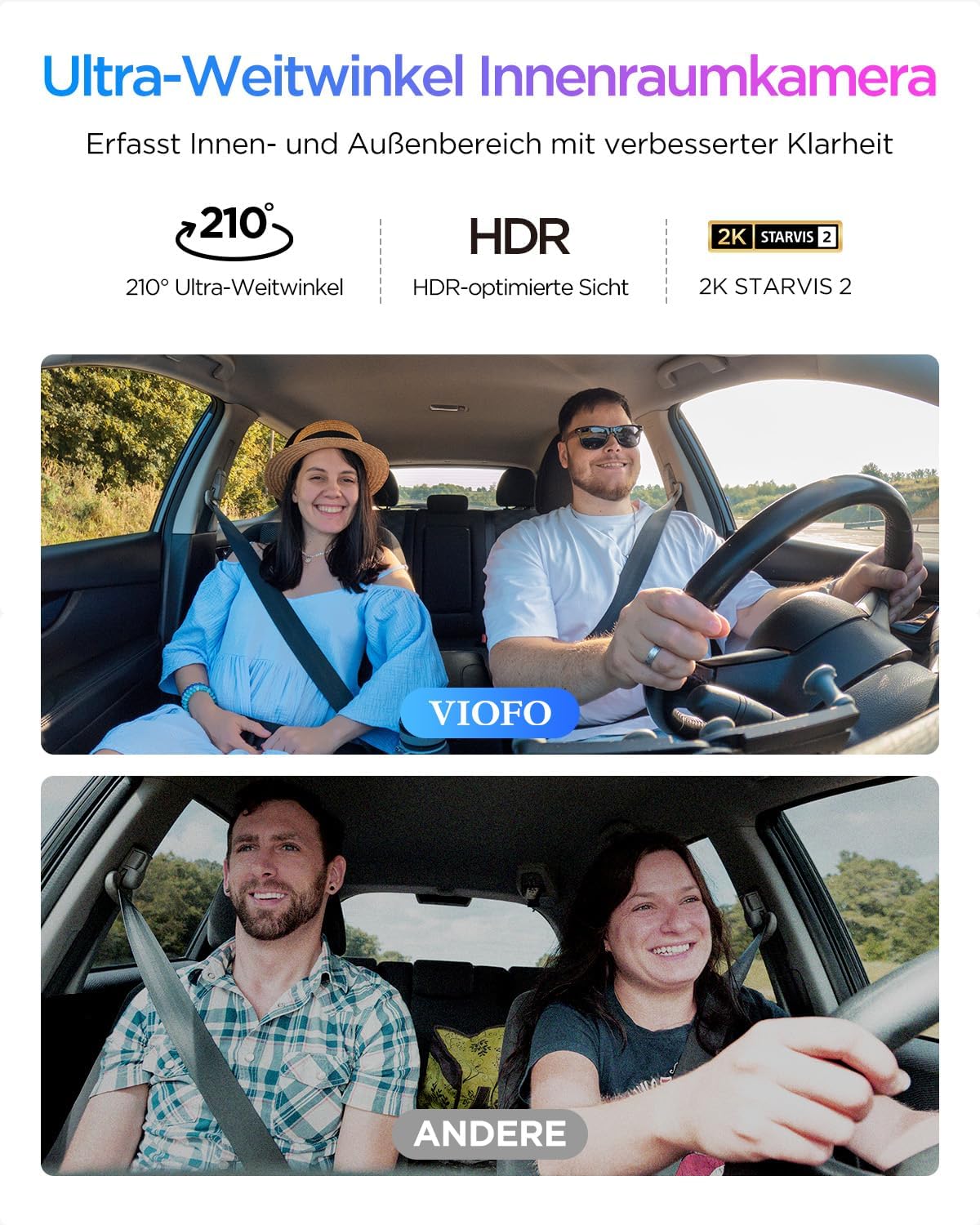VIOFO A329S 3CH 4K dashcam voor achter, 4K + 2K + 2K dashcam auto 3 lens, energiebesparende parkeermodus, 210° ultragroothoek binnencamera, wifi 6 en app-bediening, drie Starvis 2 autocamera