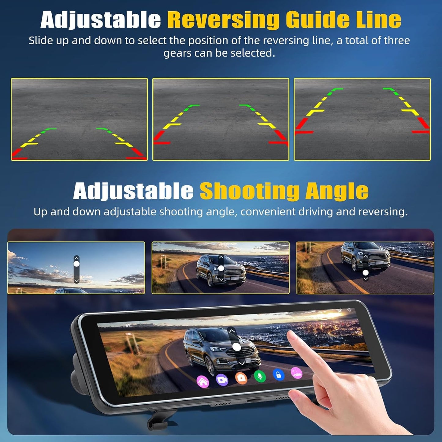 Spiegel Dashcam met Achteruitrijcamera – Dashcam, Autocamera, Spiegelcamera, Rijcamera – 10,88 Inch IPS-Touchscreen – 4K Voorcamera En 1080p Achtercamera