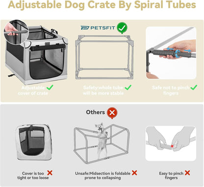 Petsfit Hondenbench met dikke mat, verstelbare stoffen hoes, ademende gaasdeuren, hondenkratten voor grote honden, 91 cm L x 61 cm B x 59 cm H grijs