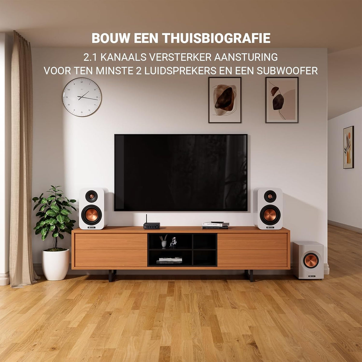 Fosi Audio BT30D Pro TPA3255 Hi-Fi Bluetooth 5.0 Stereo Audio Receiver Versterker 2.1 Kanaal Mini Klasse D Geïntegreerde Versterker 165Wx2+350W voor Home Desktop Boekenplank Luidsprekers/Subwoofers