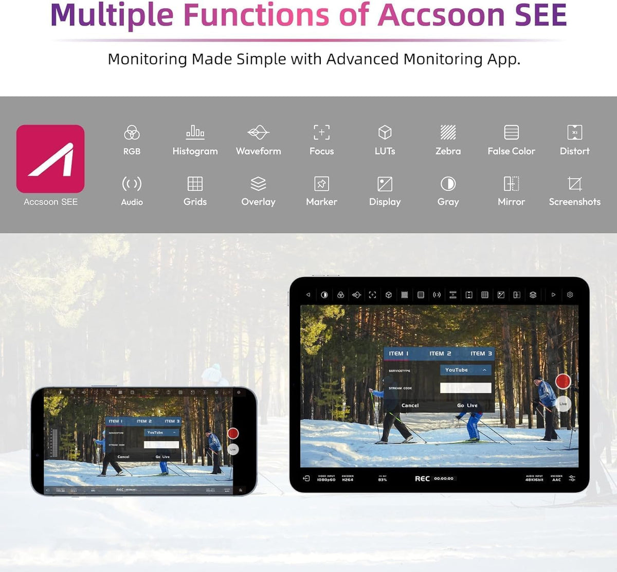 Accsoon CineView SE HDMI/SDI 1080P 60FPS draadloze videozender 2,4G/5G, latentie 50ms, bereik 1200FT/350M, bewaking van 4 apparaten, voor filmmaker, videomaker (1xT)