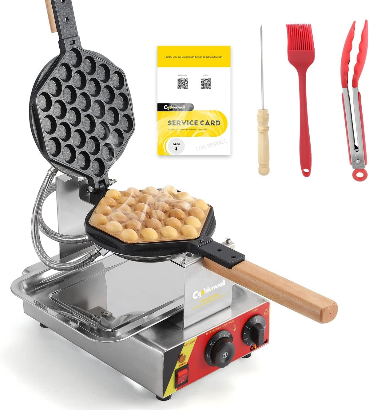 Cgolwall IJzeren wafelmachine, 180 graden draaibaar, anti-aanbak en verwisselbare bakvorm, 0-300 °C, 1500 W, elektrische wafelijzer, 3-5 minuten, uniform bakken