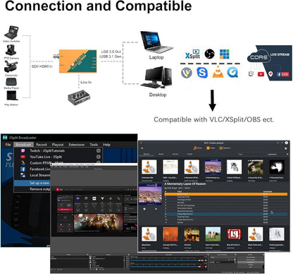 AVMATRIX Externe SDI/HDMI naar USB 3.0 (Gen1) 1080P60 ongecomprimeerd (YUY2) Streaming Capture met Line in voor videoconferenties, telegeneeskunde, kantoor, OBS, zoom, teams, pc/Mac (EUUC2018)