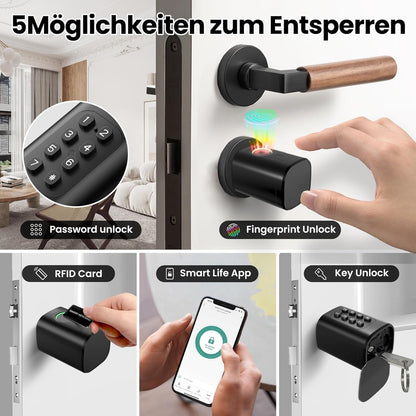 AVATTO Smart deurslot met vingerafdruk en wachtwoord voor 60-90mm deur, sleutelcilindermaat is verstelbaar, met sleutel, IC-kaart, ondersteunt Smart Life app voor afstandsbediening