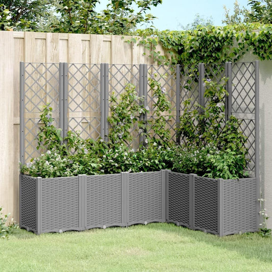 Planter with Trine Grate, Light Grey, 160 x 120 x 140 cm, Polypropylene Rectangular Large Flower Pot for Indoor and Outdoor Use, Frost-Resistant, UV Protection - QUORE