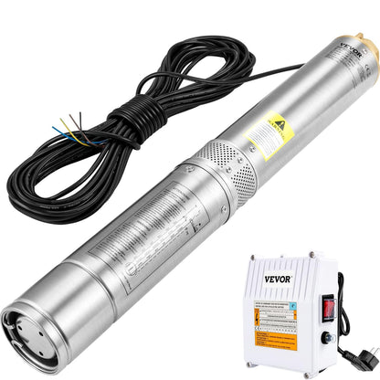 Diepbronpomp – Dompelpomp – Fonteinpomp – Buispomp – Zandpomp – 1100 W Vermogen – Roestvrijstalen Behuizing – Max. Opvoerhoogte 57 Meter – 190 L/min Debiet – IP68 Waterdicht