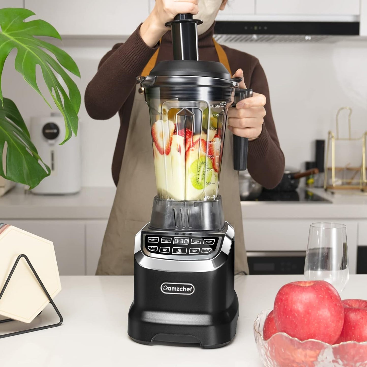 AMZCHEF 2-in-1 blender met twee mixcontainers - krachtige mixer 1800 W