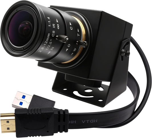 Svpro HDMI USB Zoom Camera 4K 60fps USB 3.0 handmatige focus webcam met 2,8-12 mm optische zoomlens, HD industriële camera 8MP H.264 60fps voor computer, monitor, tv, projector