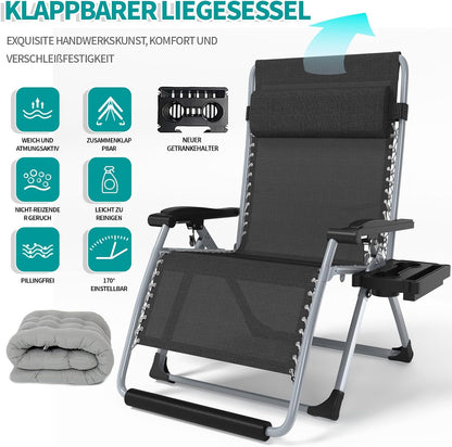 Ligstoel, tuin, relaxstoel, tuin, buiten, met verstelbaar kussen, ligstoel, relaxstoel, voor zwembad, vissen, strand, camping, 200 kg
