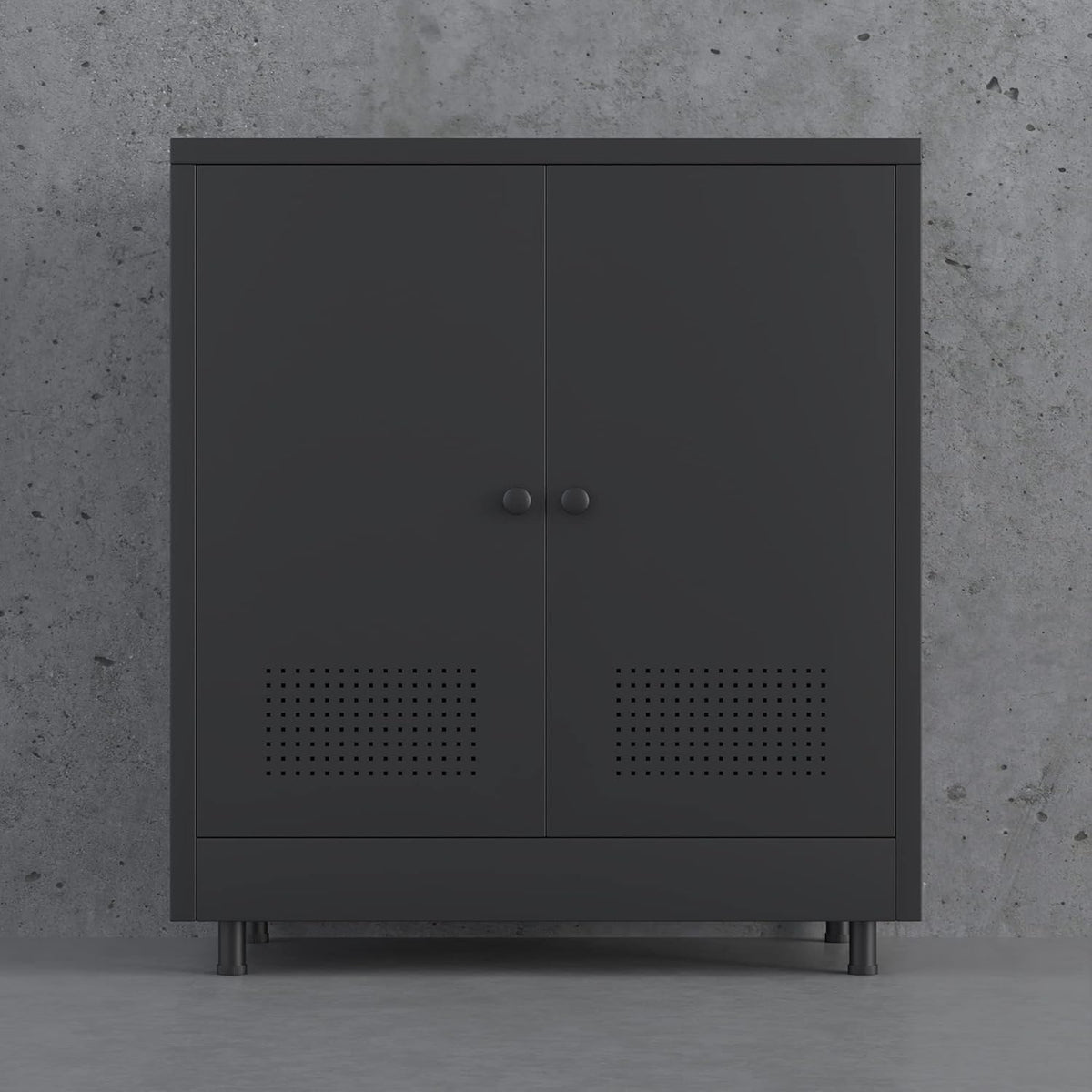 Metalen opbergkast met 2 deuren en verstelbare plank, stalen accent dressoir buffetkast voor thuis, kantoor, garage, entree, woonkamer, keukenkast en eetkamer (zwart) - QUORE