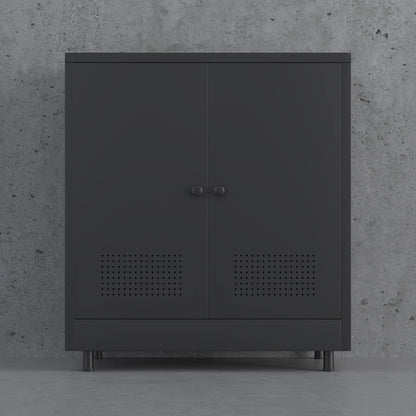 Metalen opbergkast met 2 deuren en verstelbare plank, stalen accent dressoir buffetkast voor thuis, kantoor, garage, entree, woonkamer, keukenkast en eetkamer (zwart) - QUORE