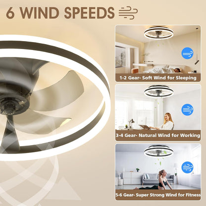 NIORSUN Plafondventilatoren van 50 cm met verlichting en afstandsbediening, 6 snelheden en 3000K-6500K dimbare stille plafondventilatorlamp, slimme moderne led-ventilatorverlichting voor slaapkamer