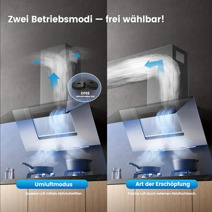 COMFEE ANGJ72B-90PRO-EU Afzuigkap A++, 90 cm, 800 m³/h luchtstroom, kopvrije wandkap met convectie en afvoerlucht, touchscreen, gebarenbediening, 4 snelheden, 68 dB, led