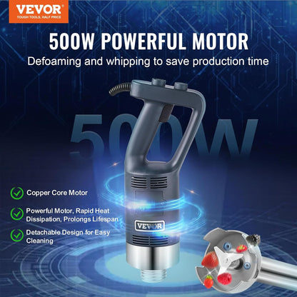 VEVOR Commerciële staafmixer, 500 W, handmixer, dompelstang, 406 mm, draagbare mixer, traploos variabele snelheid, met lemmet van roestvrij staal, voor soep, saus, puree, levensmiddelen, crème