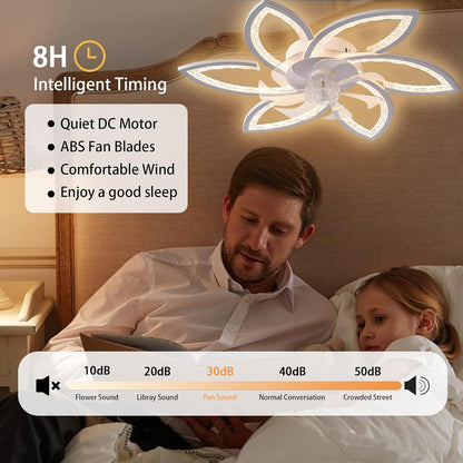 Plafondventilator met licht en afstandsbediening, moderne led-plafondventilator met variabele intensiteit, stille omkeerbare motor met windsnelheid, verstelbaar, voor woonkamer, 78 cm, wit