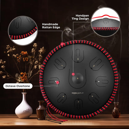 MOOZICA Tongtrommel, 35,5 cm, 17 noten in D-Moll, stalen handpan, tongtrommel met octaaf-boventoon-design, slaginstrument met draagtas (D Kurd, zwart)