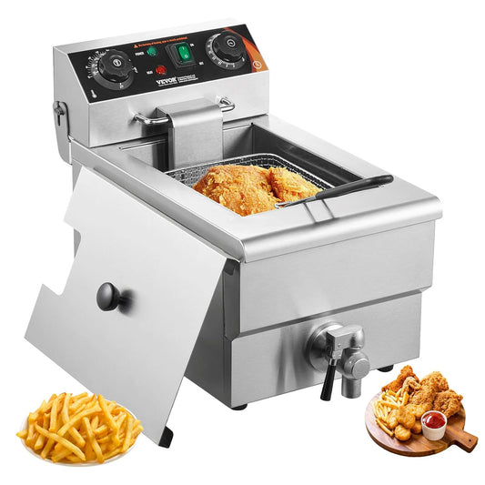 VEVOR Professionele elektrische friteuse 3000 W met mand, Single Oil friteuse van roestvrij staal 11 l met tijd- en temperatuurcontrole, oververhittingsbeveiliging, gebruik in keuken, restaurant