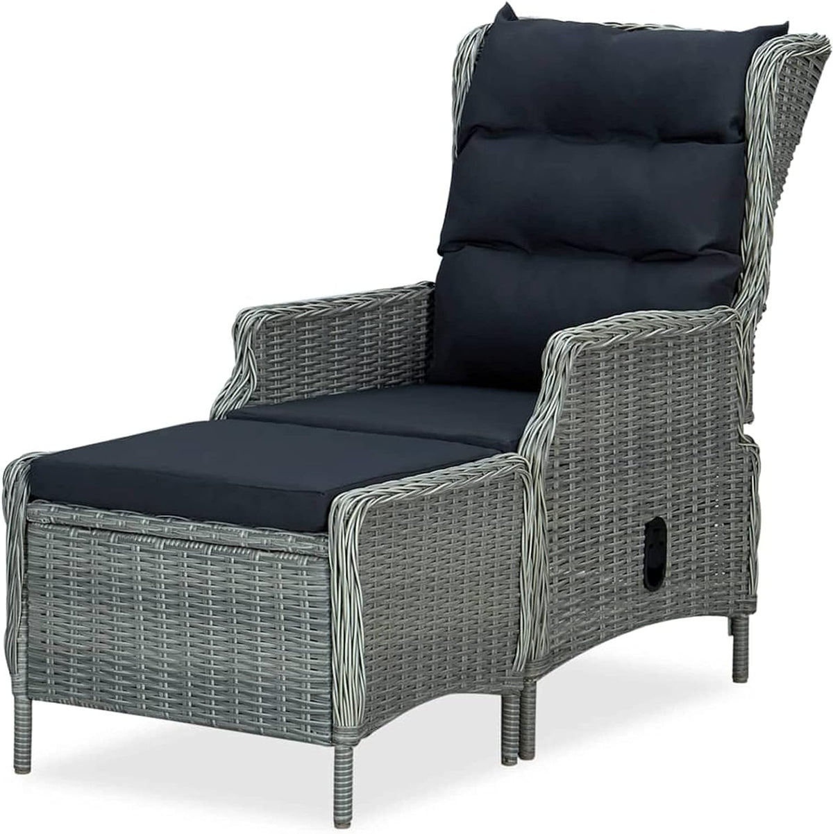 Tidyard Garden Chair, Chair with Footrest, Garden Chair, Outdoor Chair, Balcony, Terrace, Rattan, PE Light Grey - QUORE