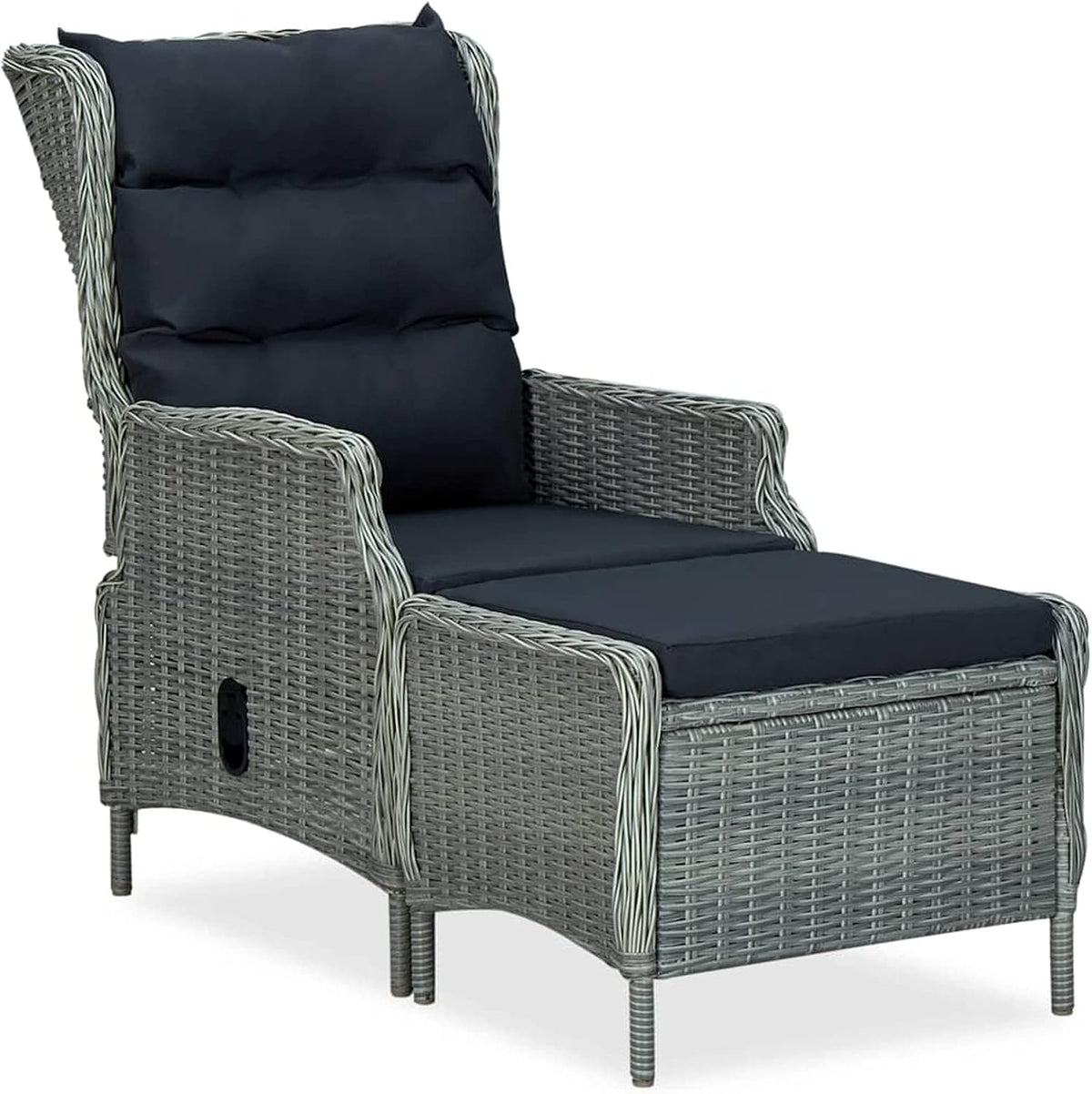 Garden Chair with Footstool, Reclining Function, Adjustable Braided Chair, Garden Chair, Garden Chair, Garden Chair, Rattan Chair with Reclining Function, Poly Rattan - QUORE