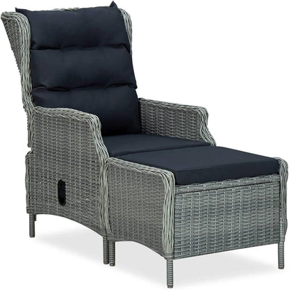 Garden Chair with Footstool, Reclining Function, Adjustable Braided Chair, Garden Chair, Garden Chair, Garden Chair, Rattan Chair with Reclining Function, Poly Rattan - QUORE