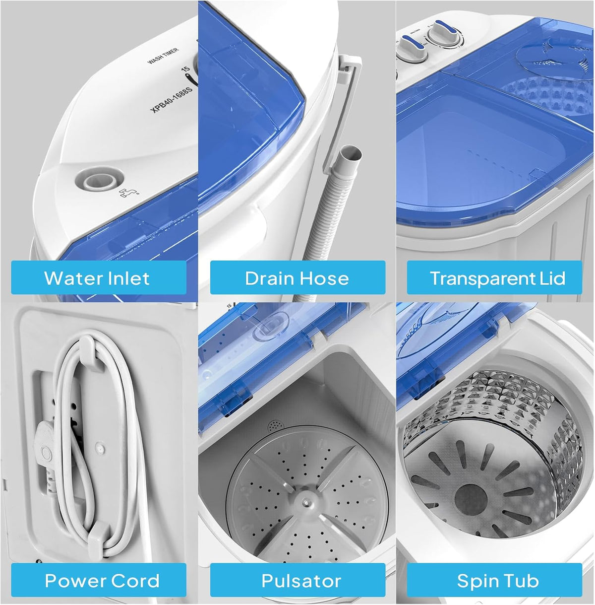 Draagbare Wasmachine – Mini Wasmachine – Elektrische Wasmachine – Wastrommel – Spinnermachine – Compact Formaat – 4,5 kg Capaciteit – 1300 RPM Motor