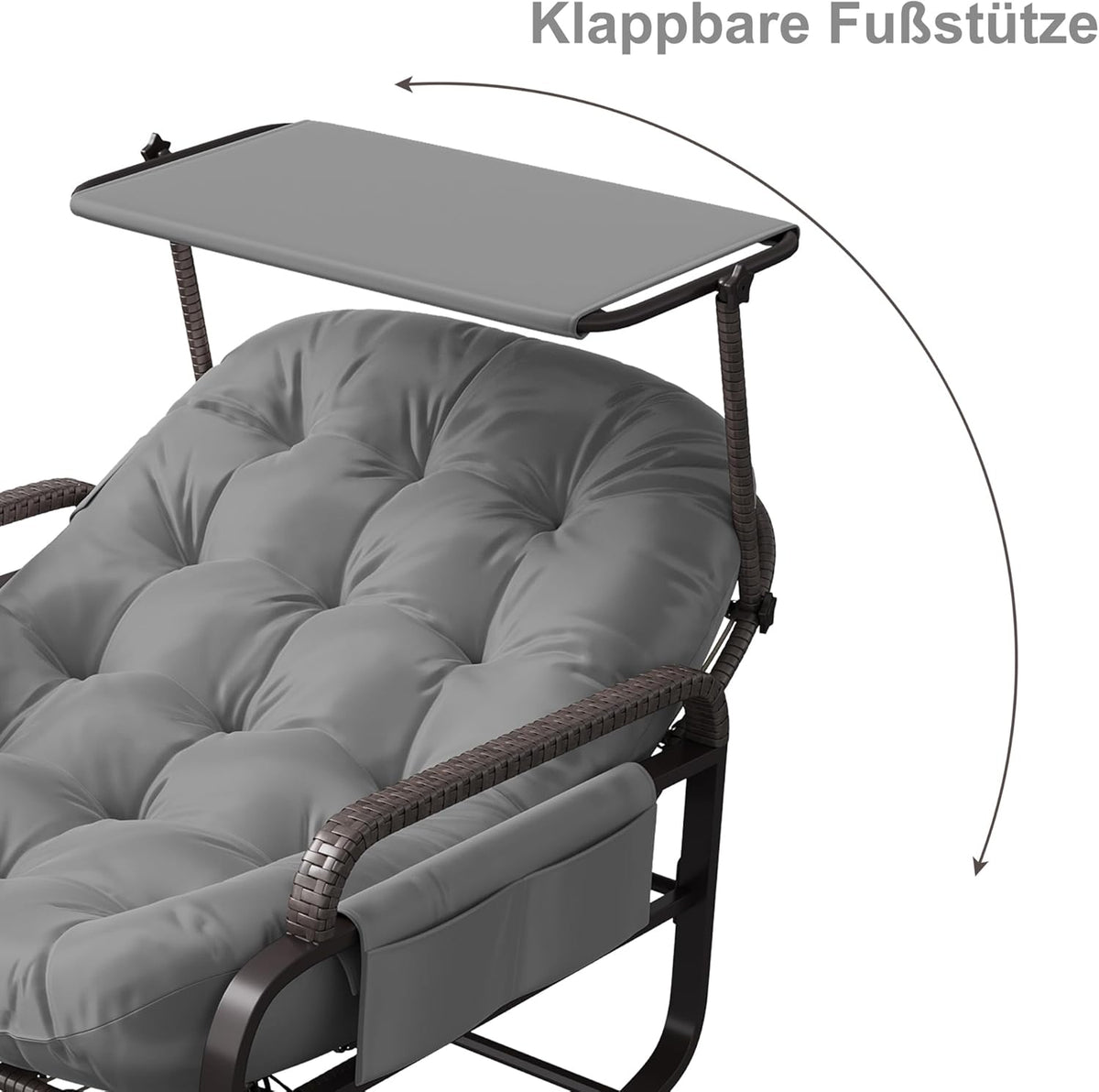 Schommelstoel – Rattan Stoel – Schommelstoel Buiten – Relaxstoel – Ligstoel – Verstelbare Rugleuning – Zonneklep – Draagkracht 300 kg – Grijs