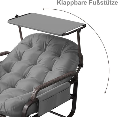 Schommelstoel – Rattan Stoel – Schommelstoel Buiten – Relaxstoel – Ligstoel – Verstelbare Rugleuning – Zonneklep – Draagkracht 300 kg – Grijs