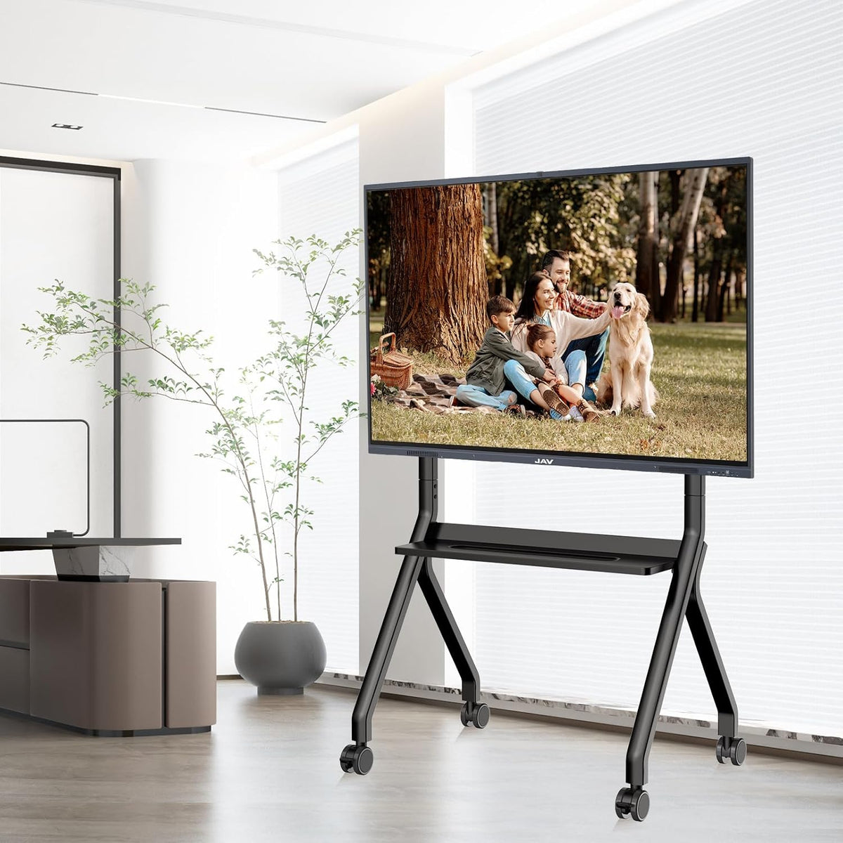 JAV Smart Board Stand voor 47-65 inch Interactief Whiteboard met 360 ° Slotwiel Tot 80 kg voor Moderne Kantoor of Klaslokaal